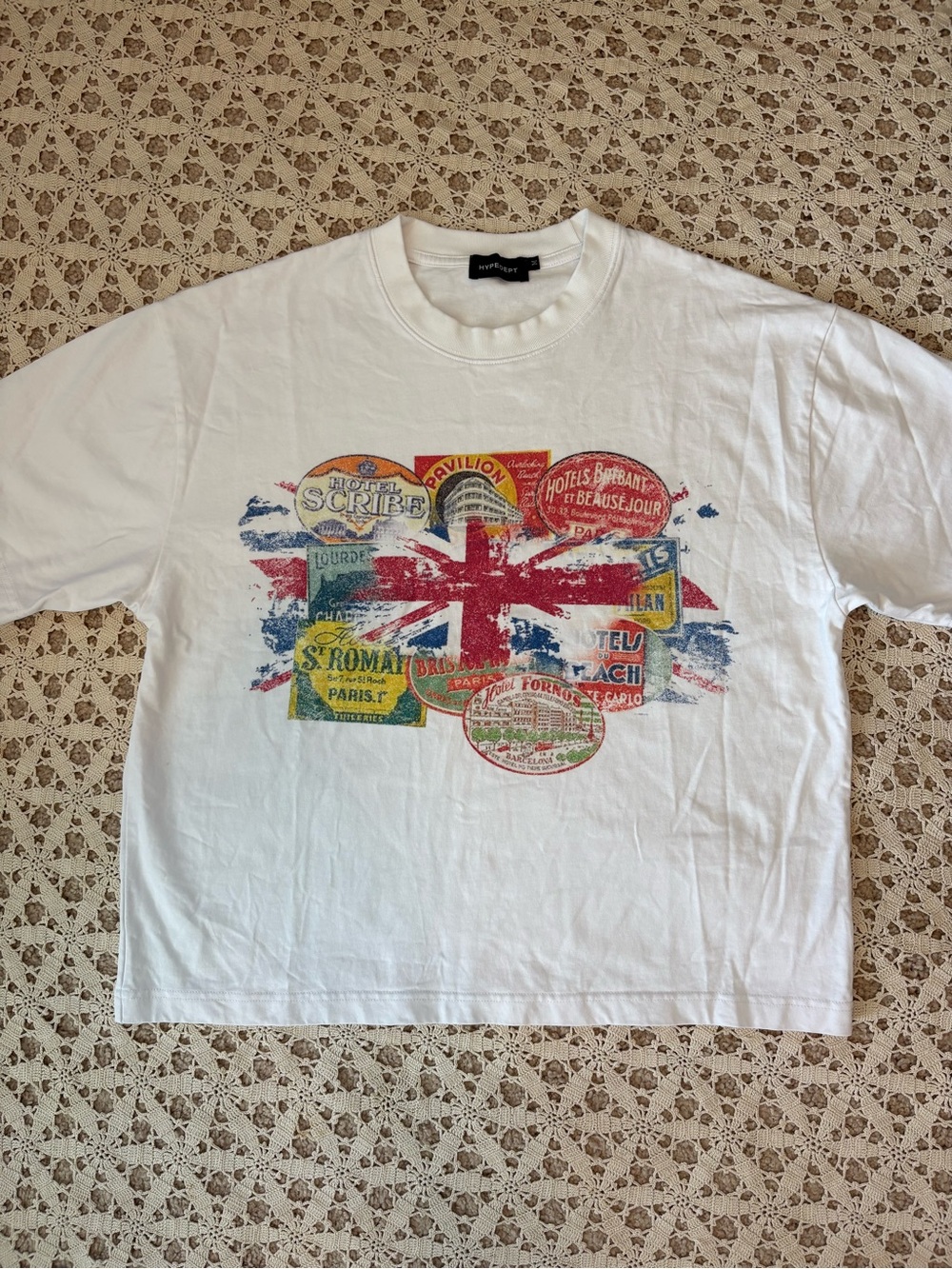 HypeDept Stamps Graphic Tee Short Sleeve Boxy Crop Unisex Size Medium
